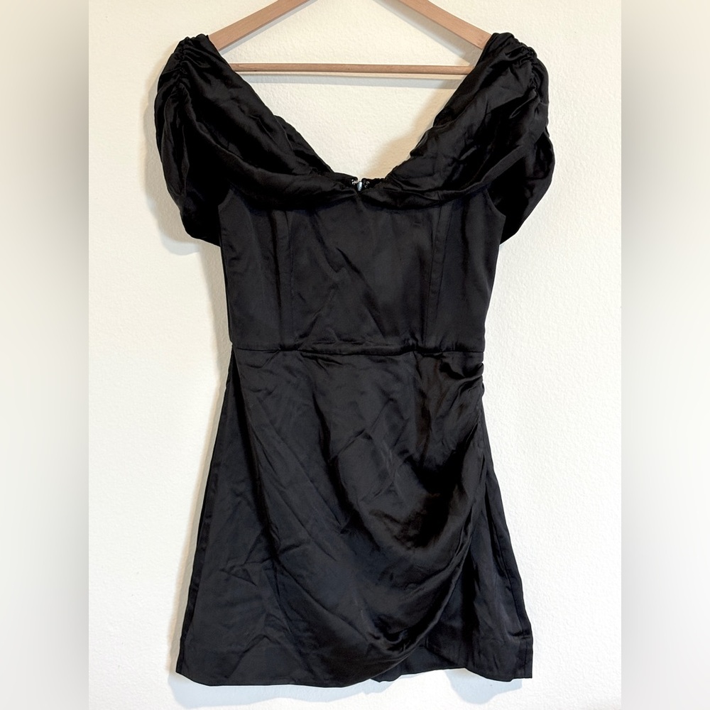NBD Black Satin Off Shoulder Mini Dress Size Small